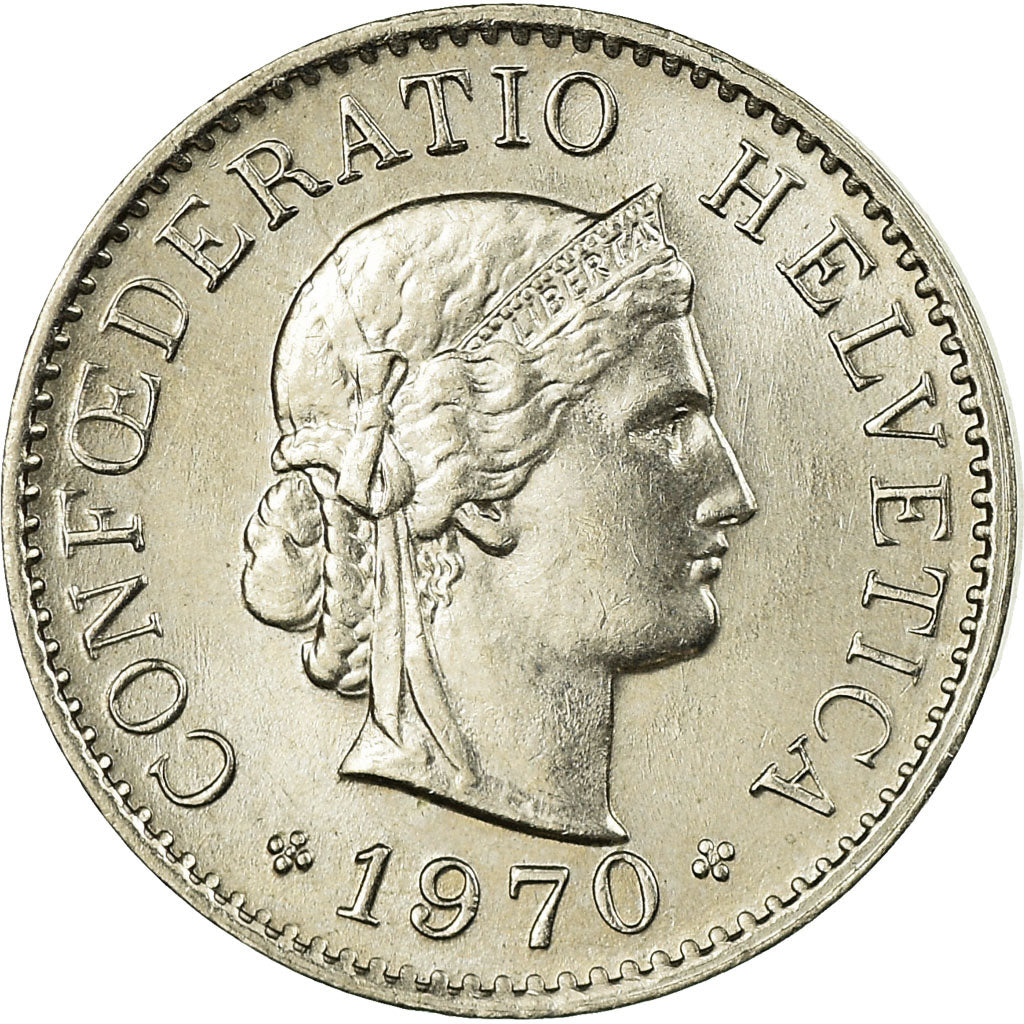 Coin, Switzerland, 5 Rappen, 1970, Bern, EF(40-45), Copper-nickel, KM:26