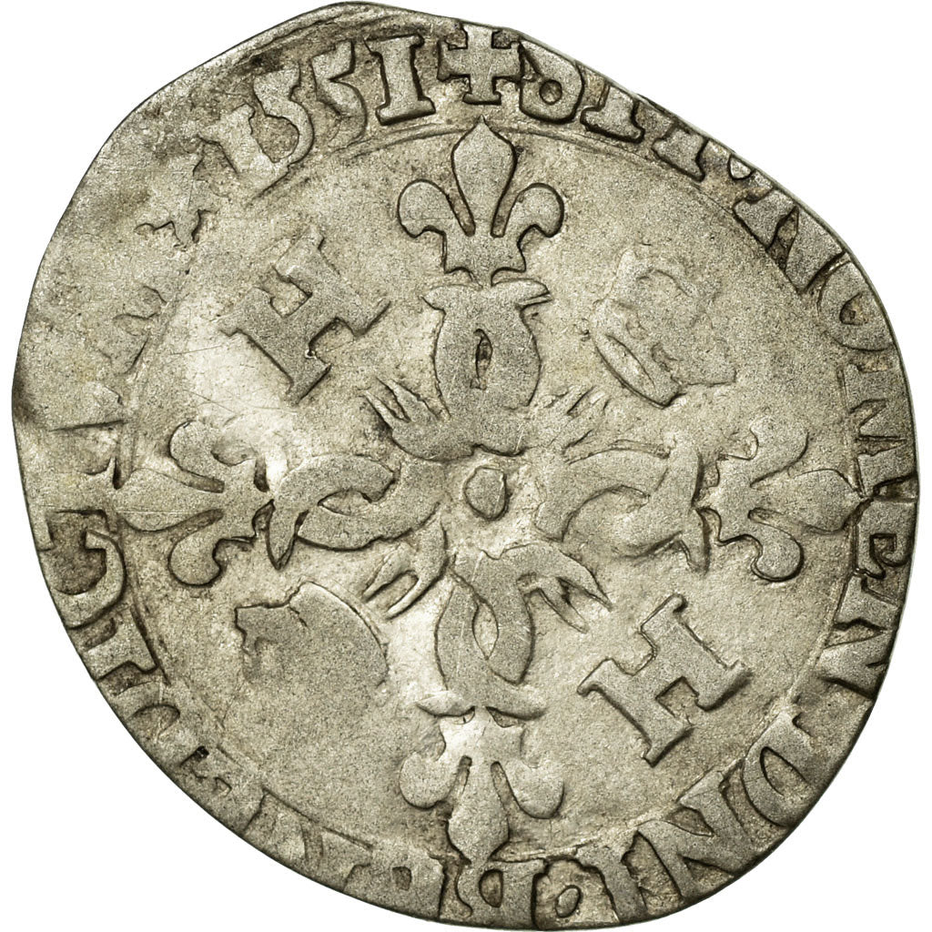 Monnaie, France, Douzain aux croissants, 1551, Bourges, B+, Billon, Duplessy:997