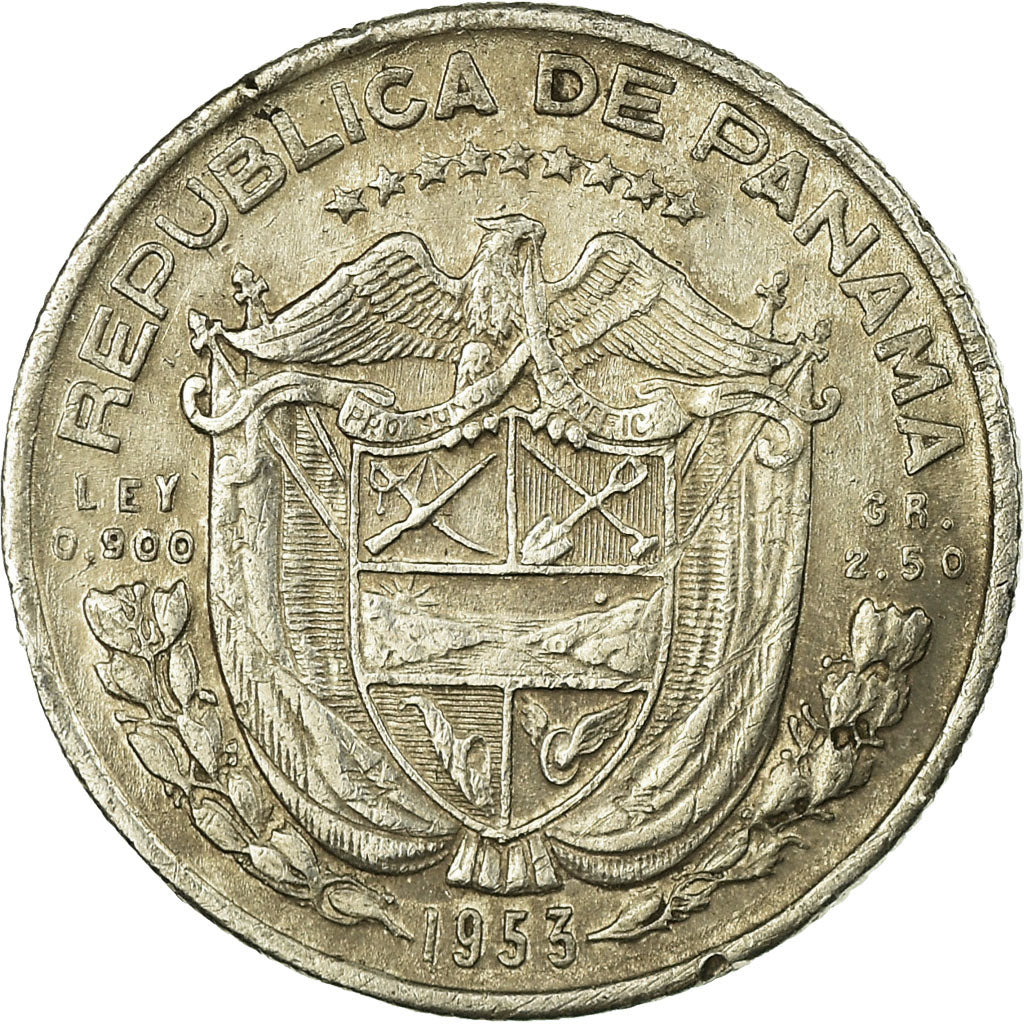 Coin, Panama, 1/10 Balboa, 1953, EF(40-45), Silver, KM:18