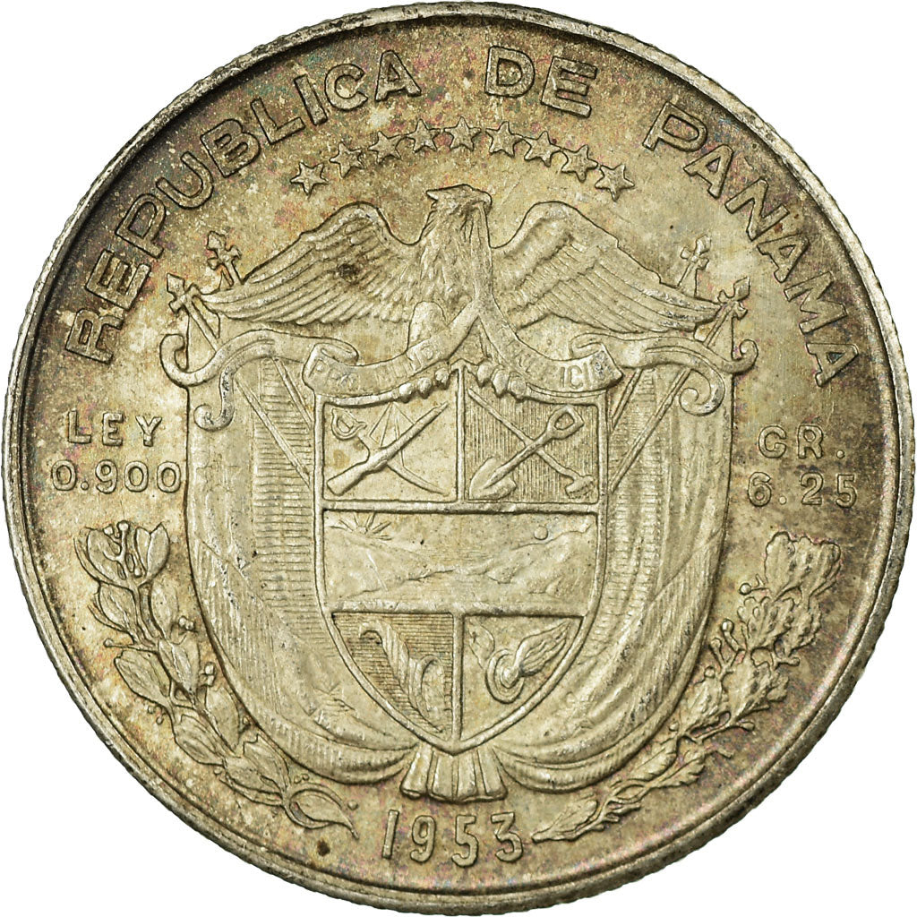 Coin, Panama, 1/4 Balboa, 1953, EF(40-45), Silver, KM:19