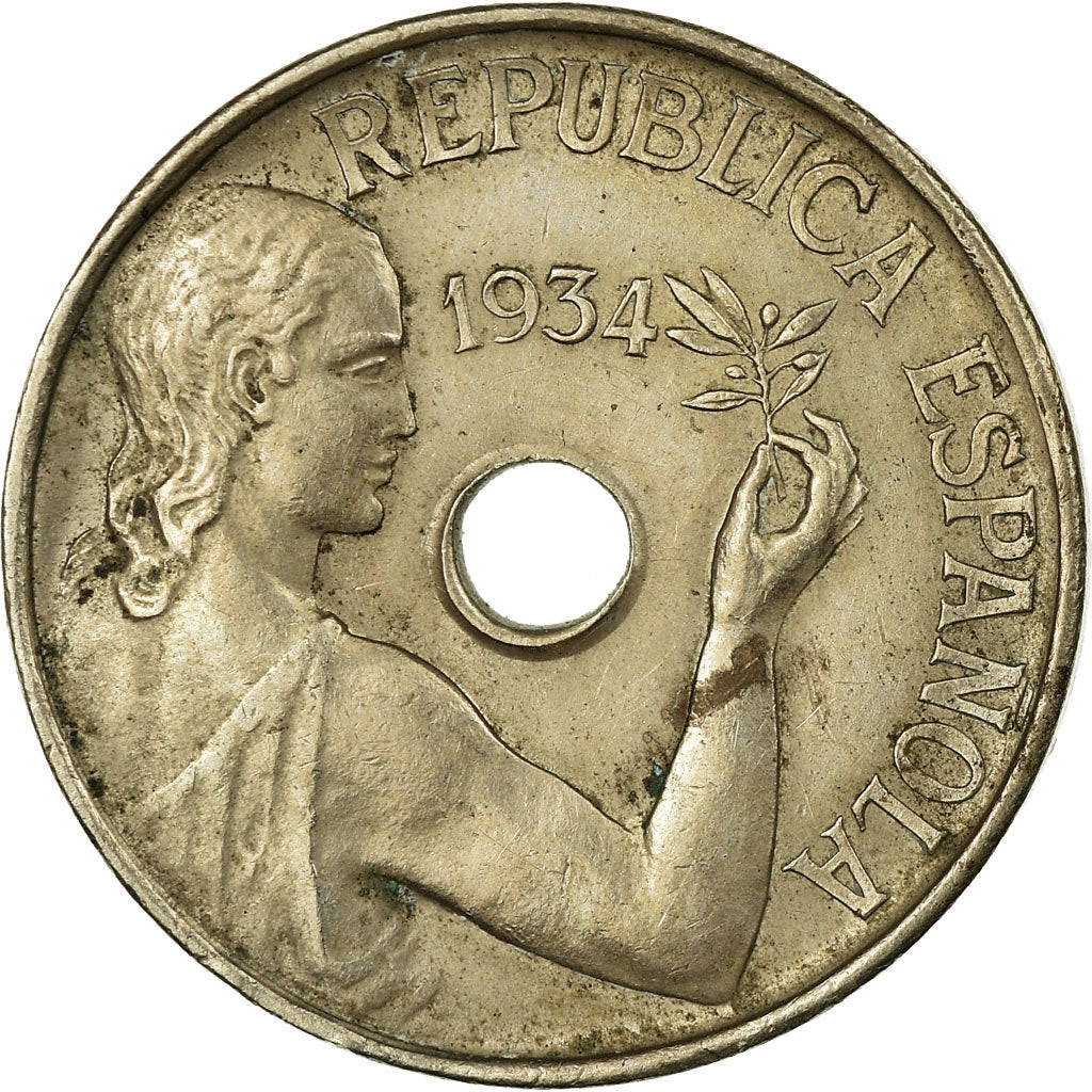 Moneta, Spagna, 25 Centimos, 1934, BB, Rame-nichel, KM:751