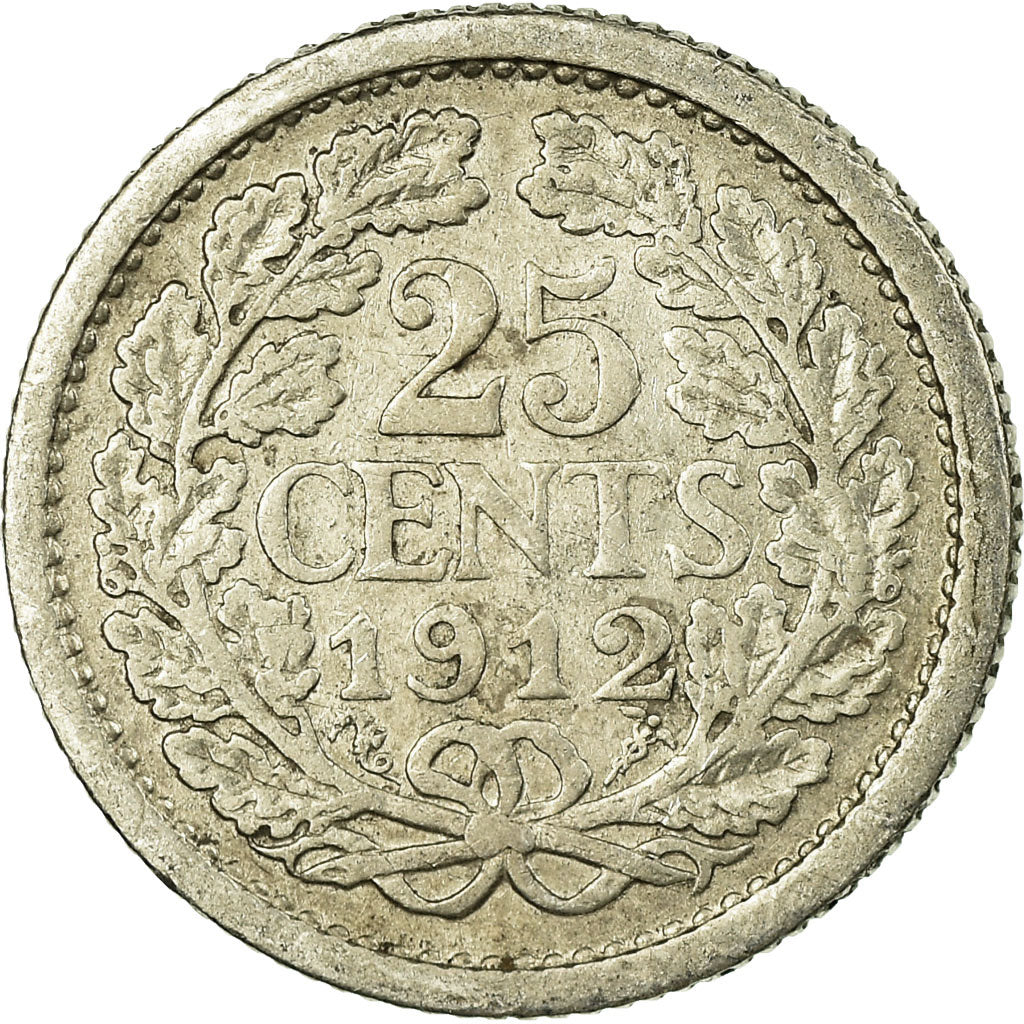 Monnaie, Pays-Bas, Wilhelmina I, 25 Cents, 1912, TB+, Argent, KM:146