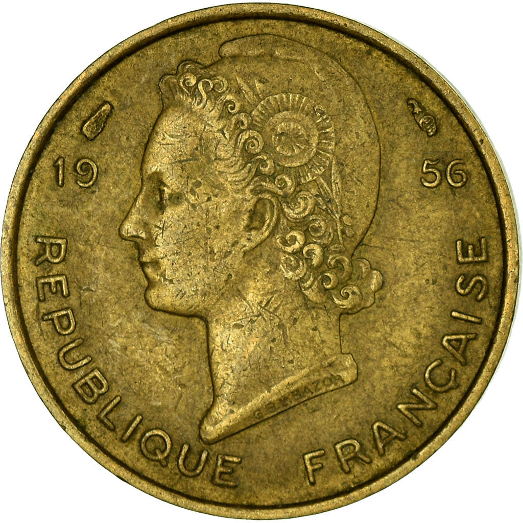 Moeda, África Ocidental Francesa, 5 Francs, 1956, EF(40-45), Alumínio-Bronze