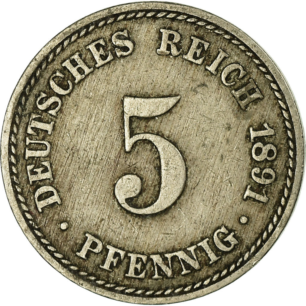 Coin, GERMANY - EMPIRE, Wilhelm II, 5 Pfennig, 1891, Berlin, EF(40-45)