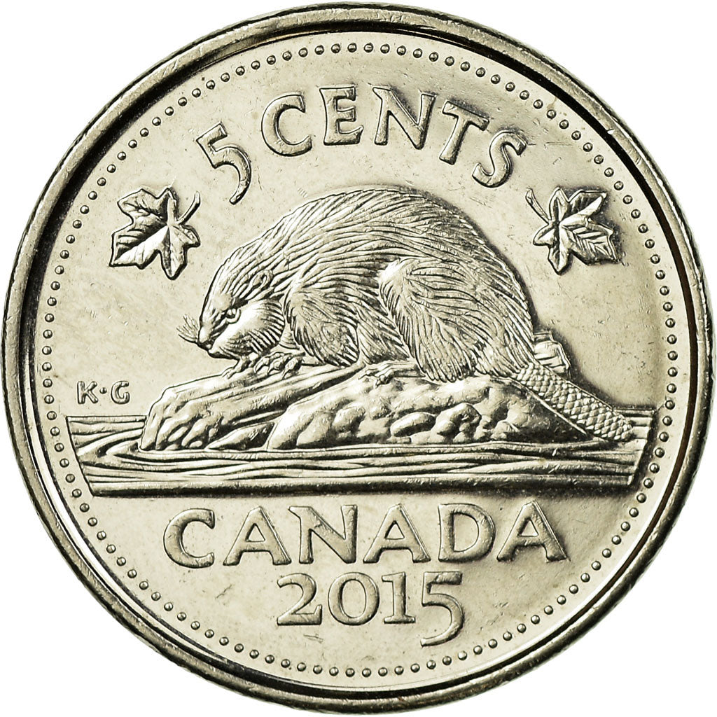 Moneda, Canadá, 5 Cents, 2015, MBC, Níquel chapado en acero