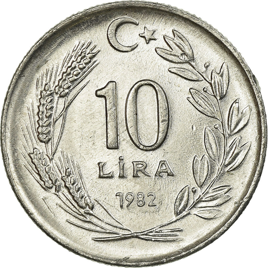 Coin, Turkey, 10 Lira, 1982, EF(40-45), Aluminum, KM:950.1