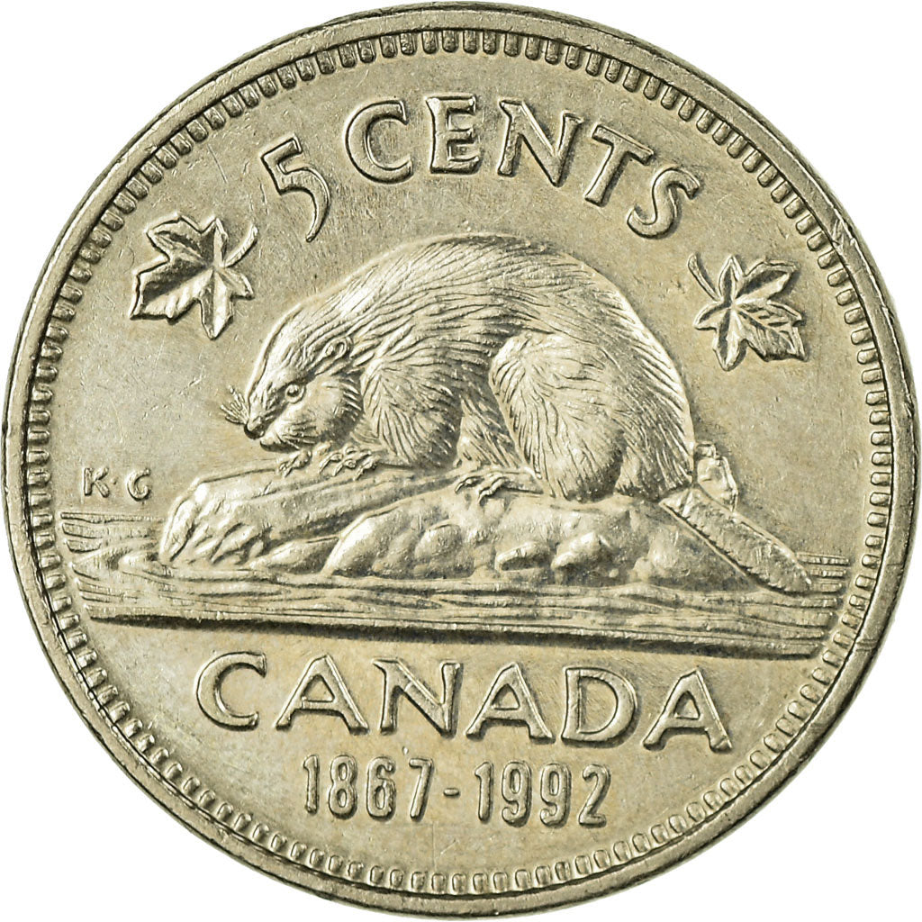 Moneda, Canadá, Elizabeth II, 5 Cents, 1992, Royal Canadian Mint, Ottawa, MBC