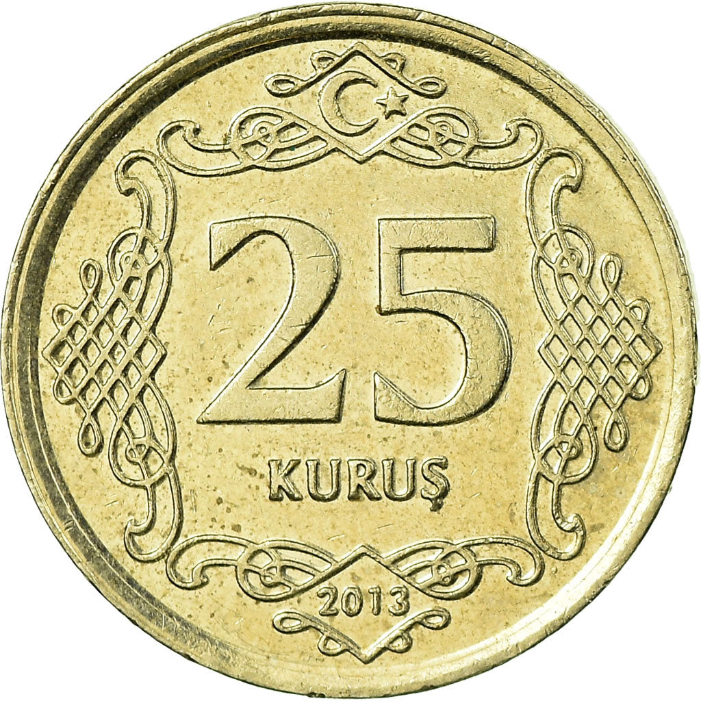 Moeda, Turquia, 25 Kurus, 2013, EF(40-45), Cobre-níquel