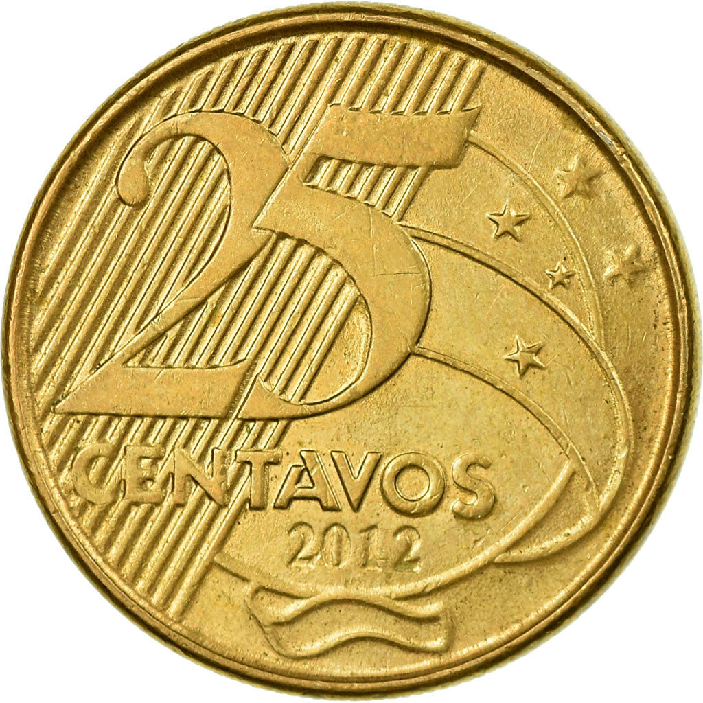 Coin, Brazil, 25 Centavos, 2012, EF(40-45), Bronze Plated Steel, KM:650