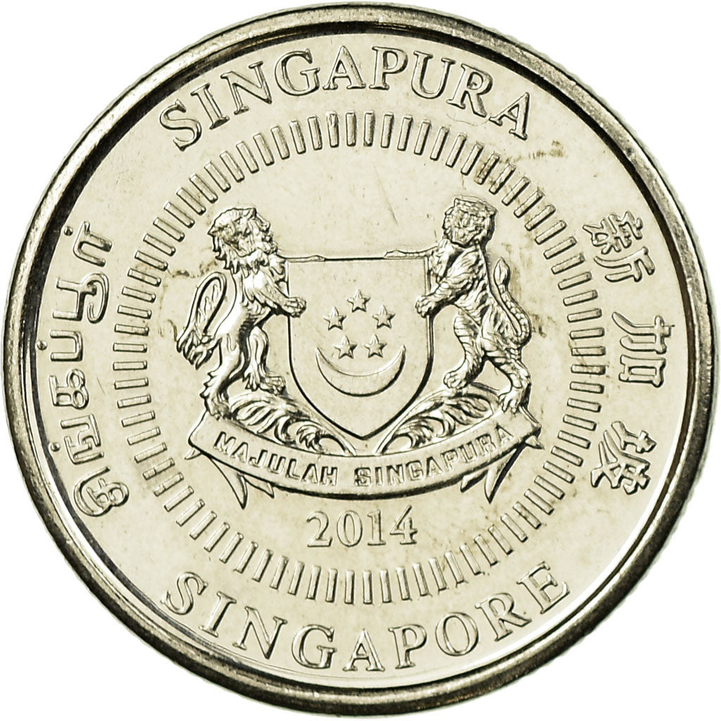 Coin, Singapore, 10 Cents, 2014, EF(40-45), Copper-nickel