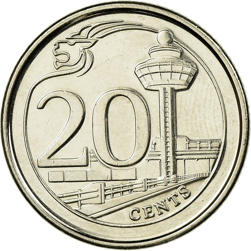 Moeda, Singapura, 20 Cents, 2014, EF(40-45), Cobre-níquel
