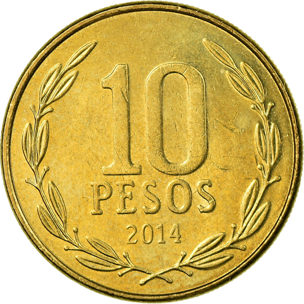 Coin, Chile, 10 Pesos, 2014, Santiago, EF(40-45), Aluminum-Bronze