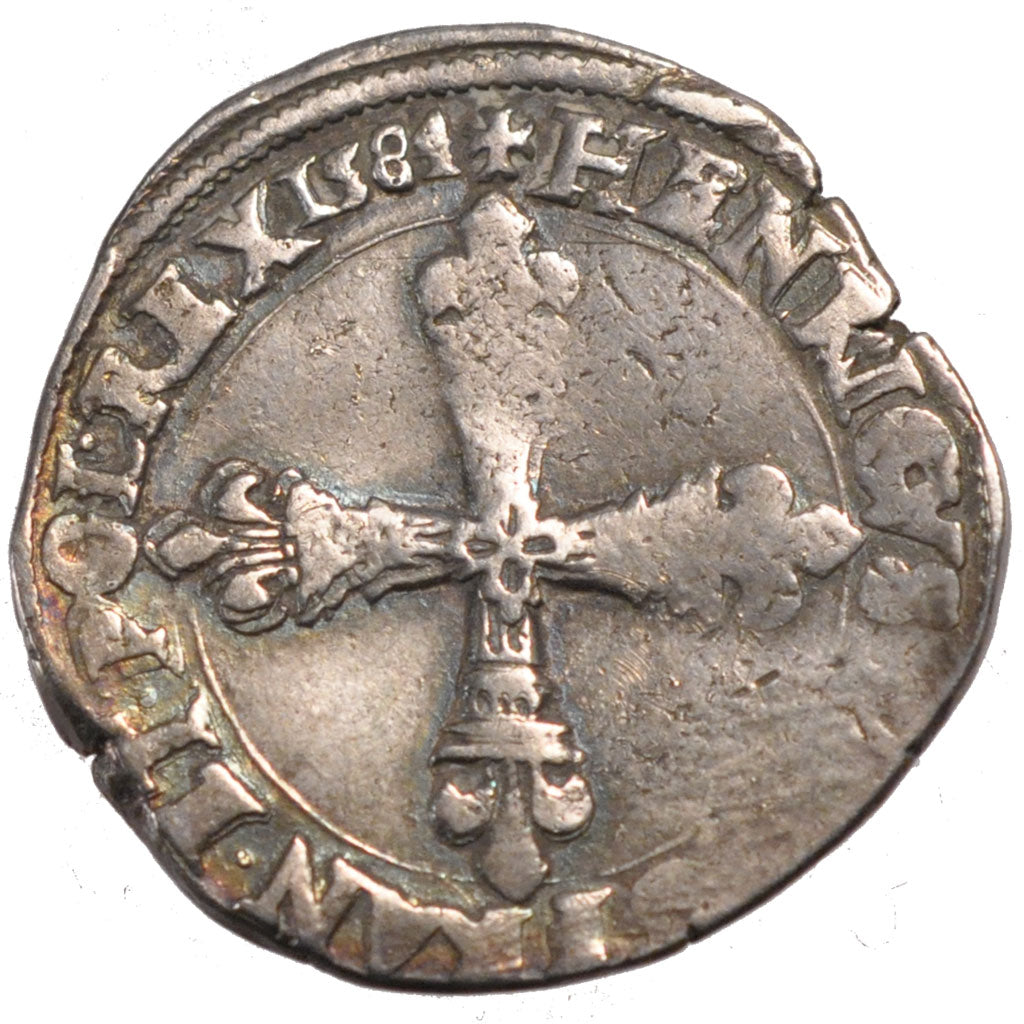 FRANCE, Quart Ecu, 1584, Angers, F(12-15), Silver, Duplessy #1133, 9.44