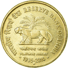 Coin, INDIA-REPUBLIC, 5 Rupees, 2010, EF(40-45), Nickel-brass, KM:387