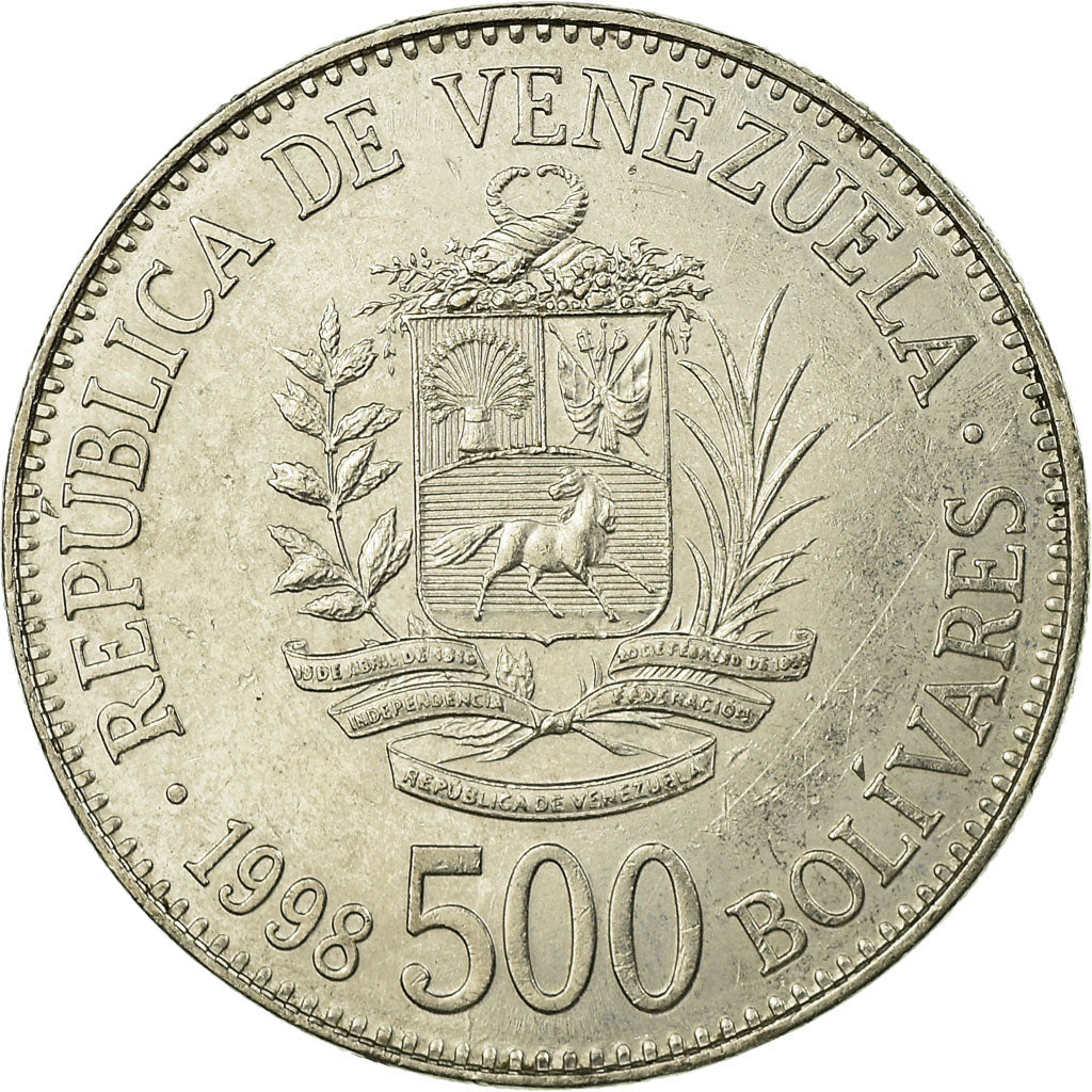 Coin, Venezuela, 500 Bolivares, 1998, EF(40-45), Nickel Clad Steel, KM:79.1