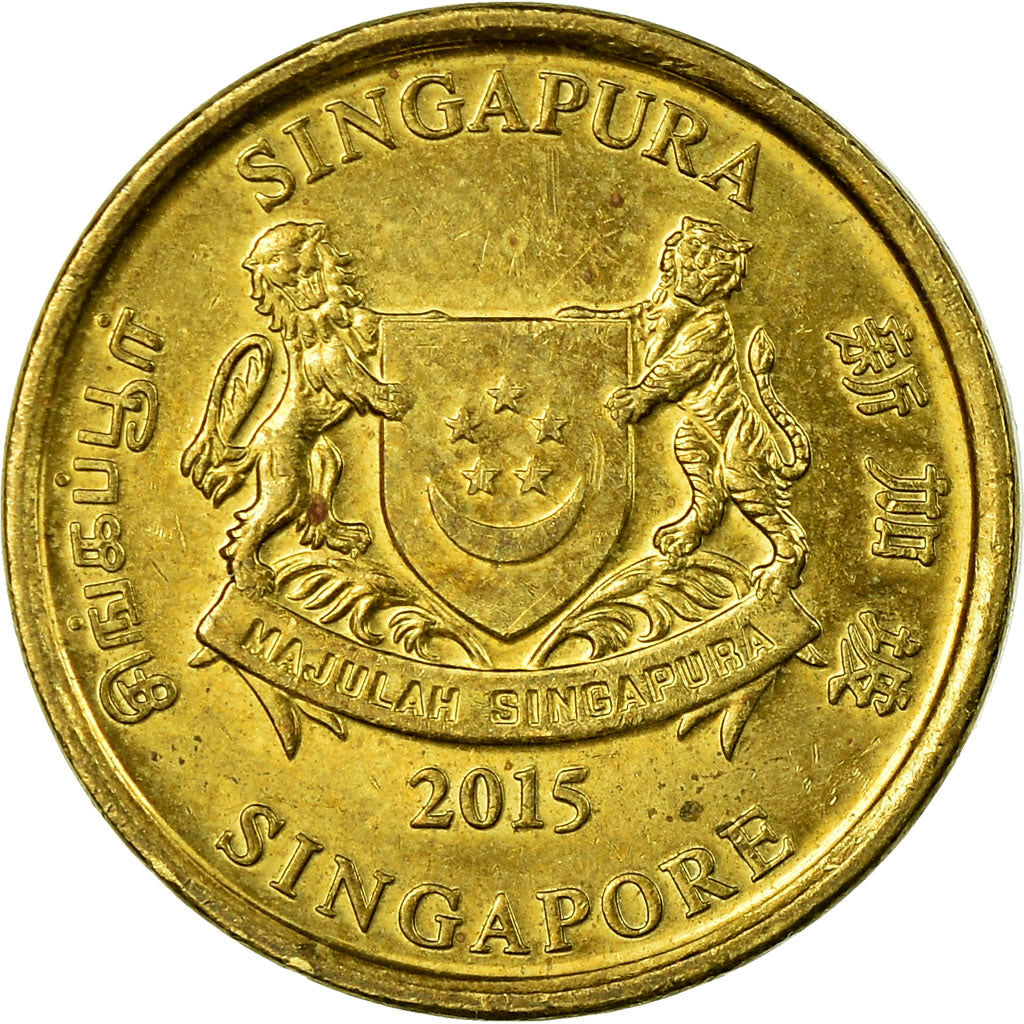 Coin, Singapore, 5 Cents, 2015, EF(40-45), Aluminum-Bronze