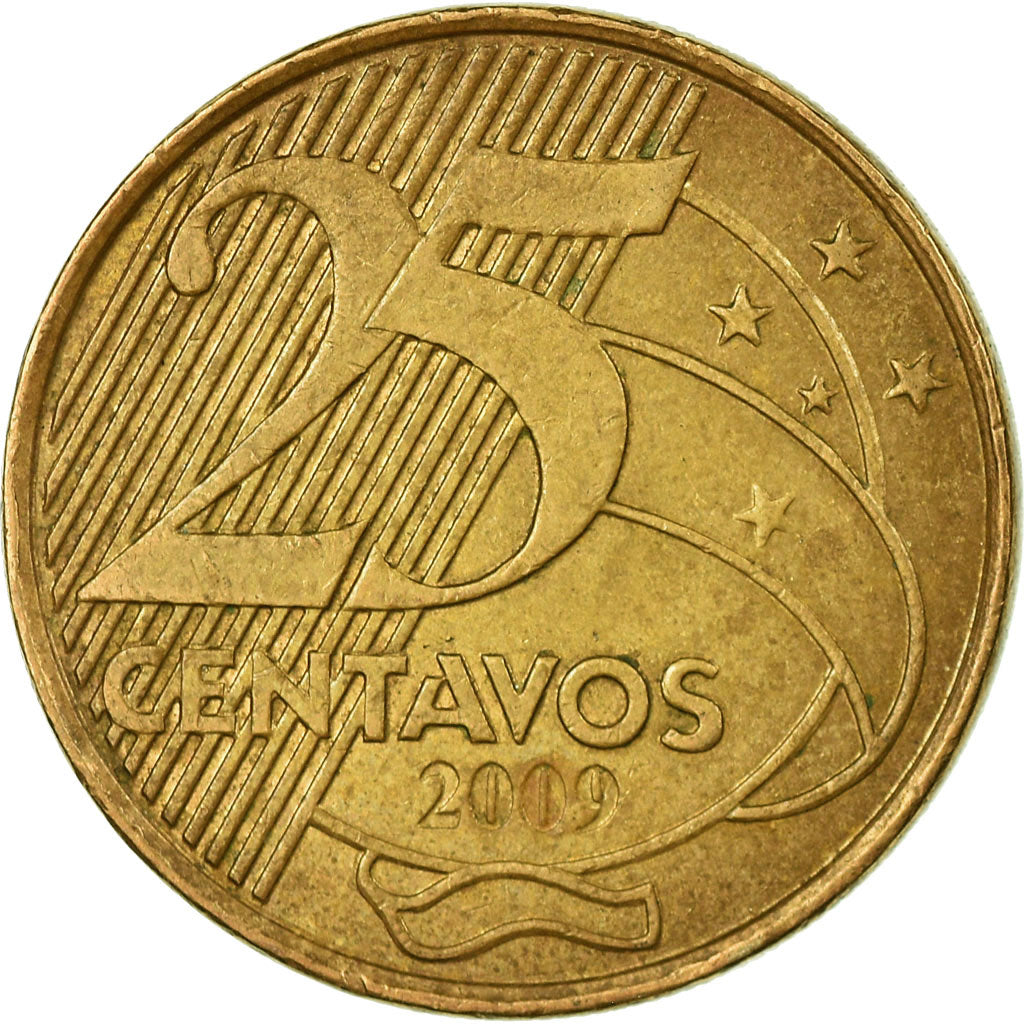 Munten, Brazilië, 25 Centavos, 2009, ZF, Bronze Plated Steel, KM:650