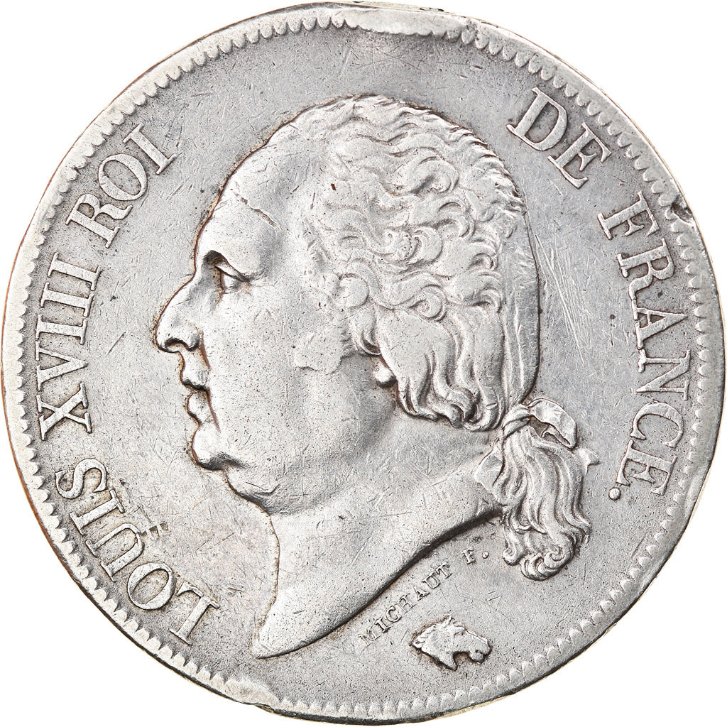 Moneda, Francia, Louis XVIII, Louis XVIII, 5 Francs, 1821, Paris, BC+, Plata