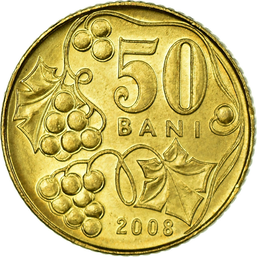 Coin, Moldova, 50 Bani, 2008, EF(40-45), Brass Clad Steel, KM:10