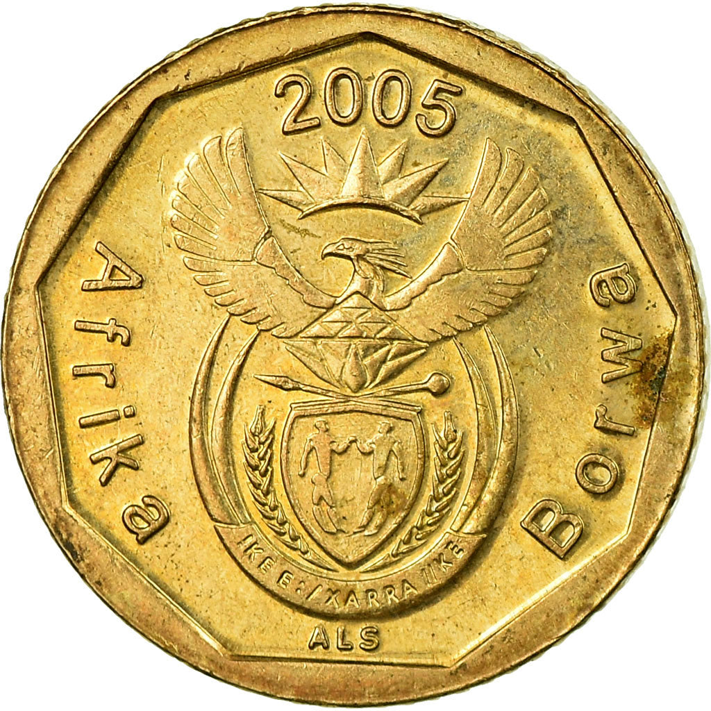 Moneda, Sudáfrica, 10 Cents, 2005, Pretoria, MBC, Bronce chapado en acero