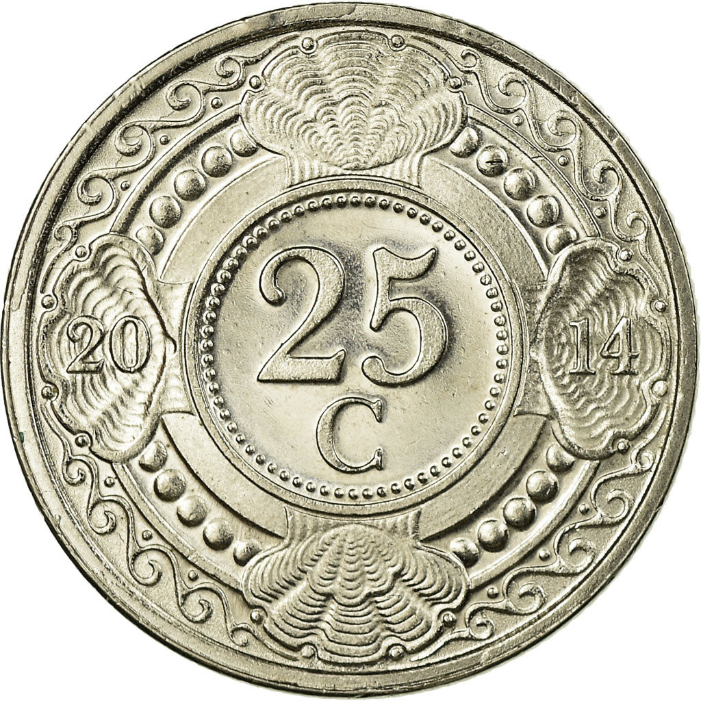 Coin, Netherlands Antilles, 25 Cents, 2014, AU(55-58), Nickel Bonded Steel