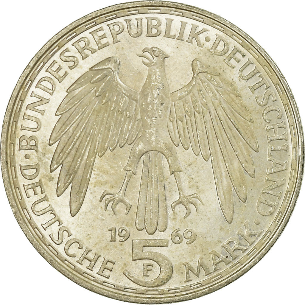 Coin, GERMANY - FEDERAL REPUBLIC, 5 Mark, 1969, Stuttgart, Germany, AU(55-58)