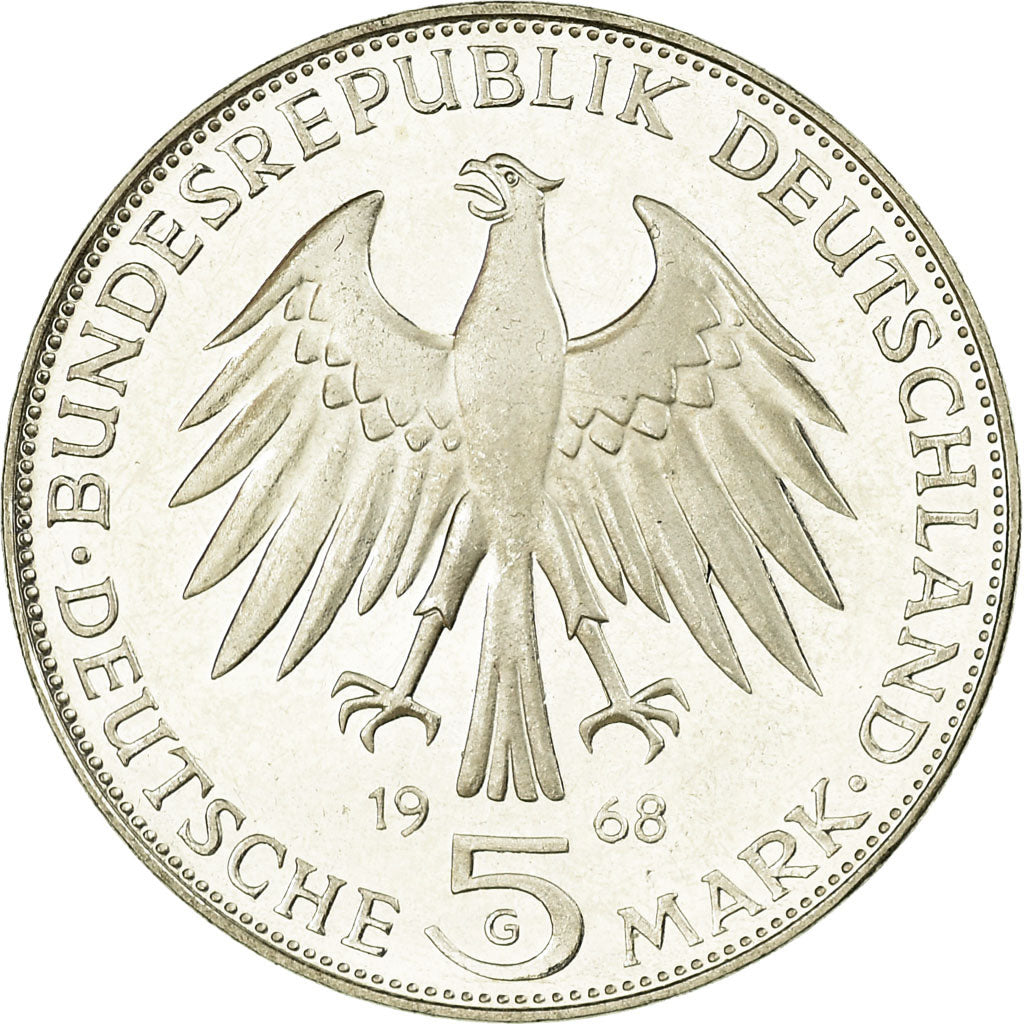 Coin, GERMANY - FEDERAL REPUBLIC, 5 Mark, 1968, Karlsruhe, Germany, AU(55-58)