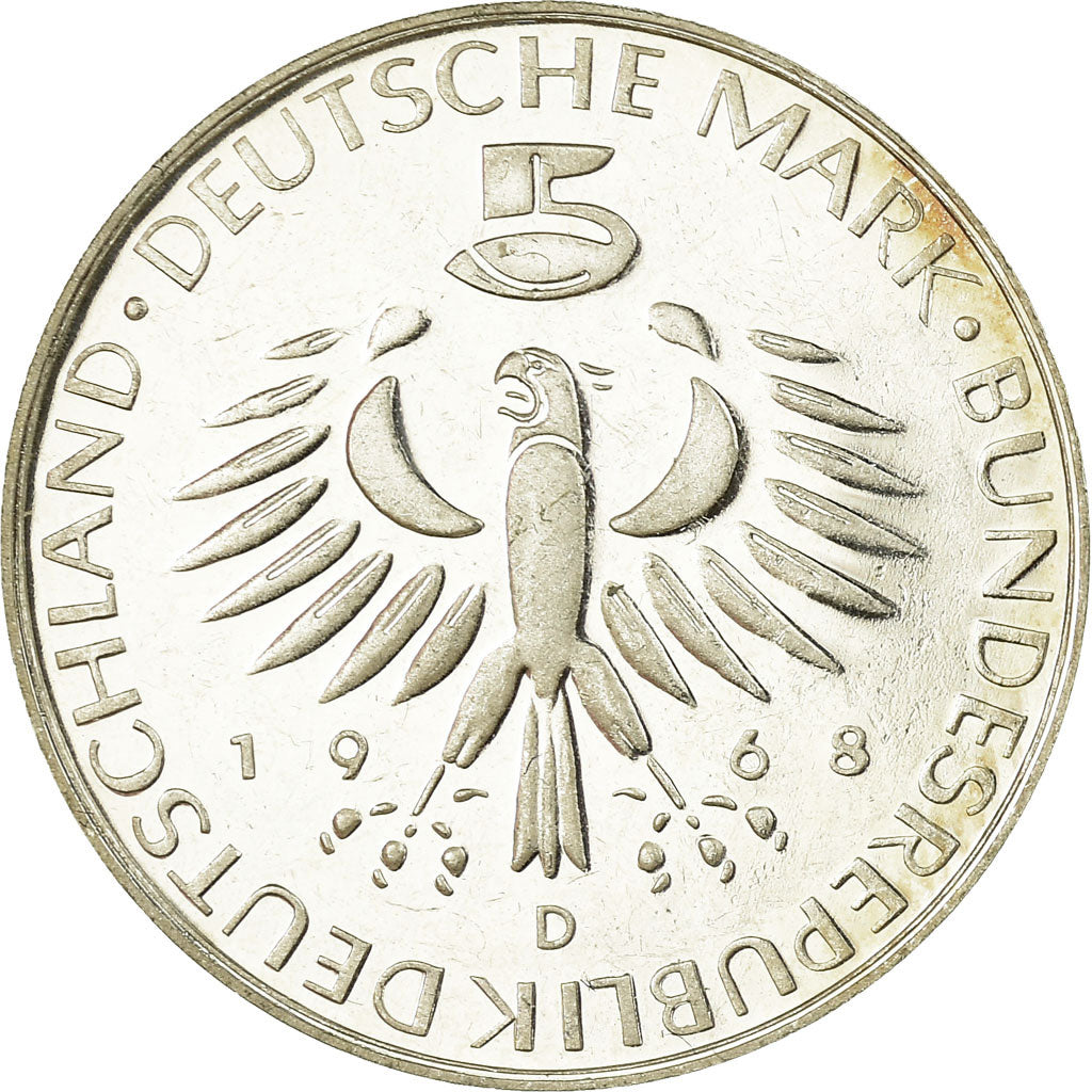 Coin, GERMANY - FEDERAL REPUBLIC, 5 Mark, 1968, Munich, Germany, AU(55-58)