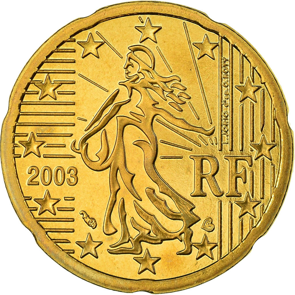 France, 20 Euro Cent, 2003, Proof, MS(65-70), Brass, KM:1286