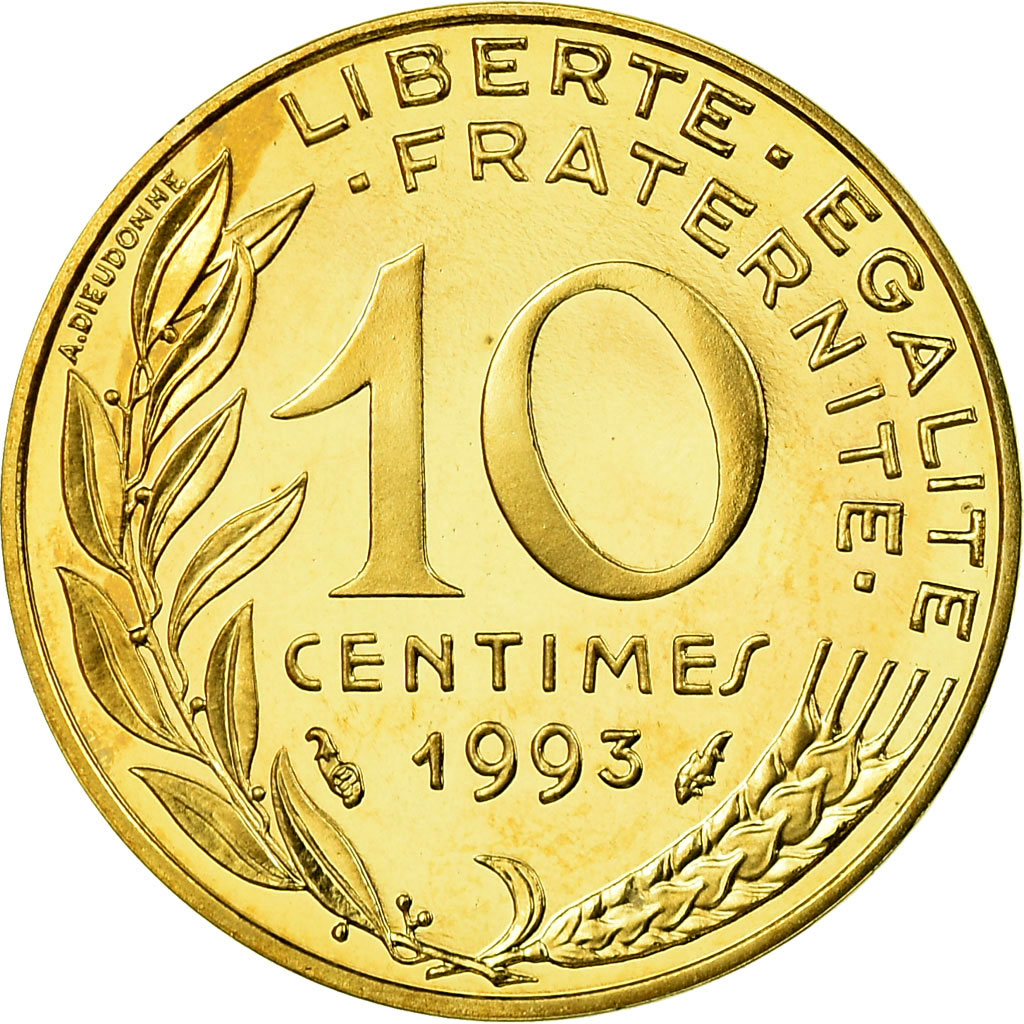 Moneda, Francia, Marianne, 10 Centimes, 1993, Paris, Proof, FDC, Aluminio -