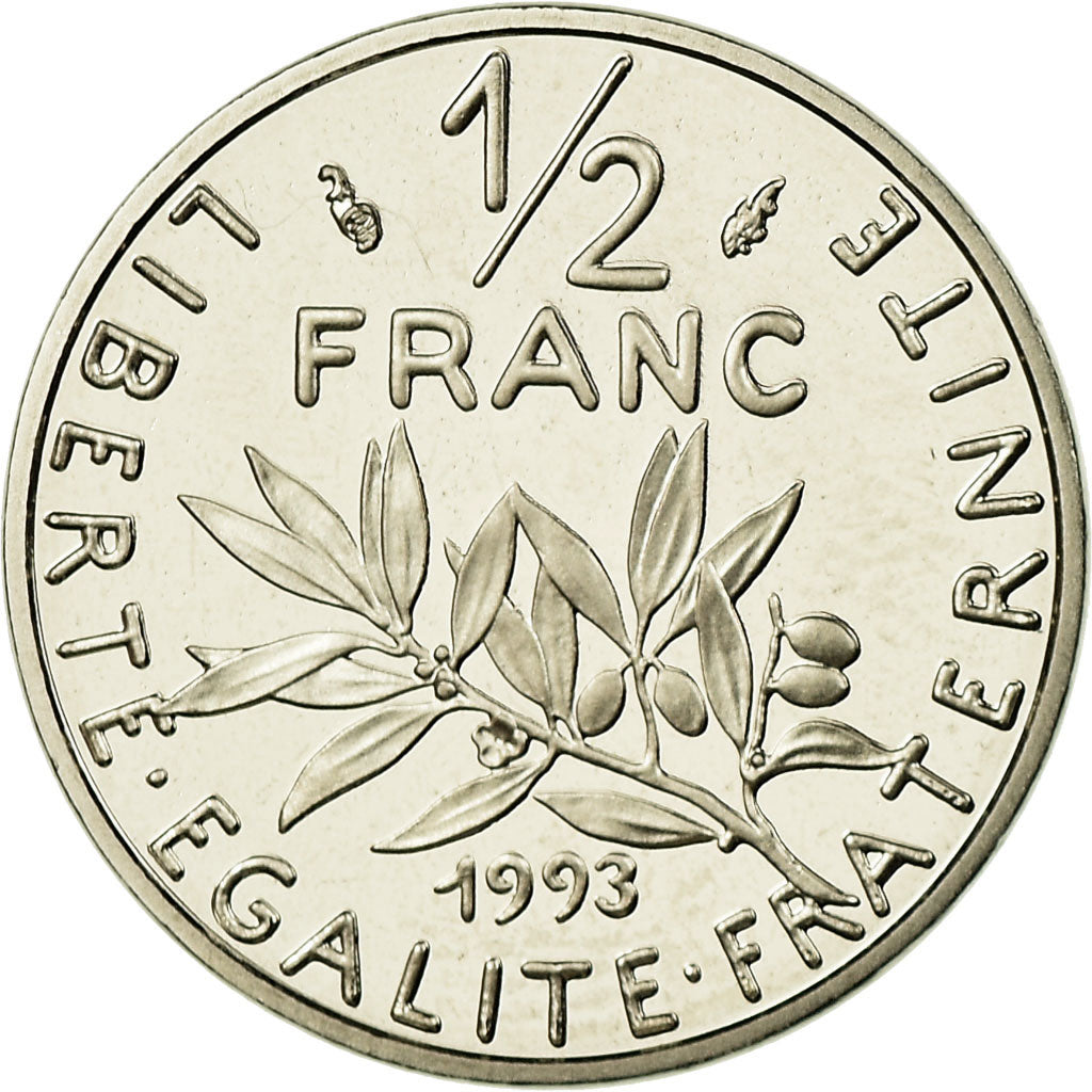 Moneta, Francja, Semeuse, 1/2 Franc, 1993, Paris, Proof, MS(65-70), Nikiel