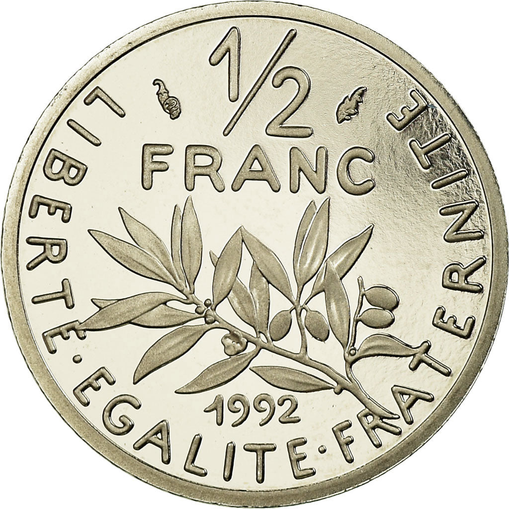 Moneta, Francja, Semeuse, 1/2 Franc, 1992, Paris, Proof, MS(65-70), Nikiel