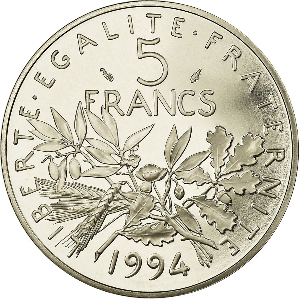 Munten, Frankrijk, Semeuse, 5 Francs, 1994, Paris, Proof, FDC, Nickel Clad