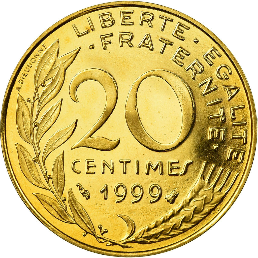 Munten, Frankrijk, Marianne, 20 Centimes, 1999, Paris, Proof, FDC
