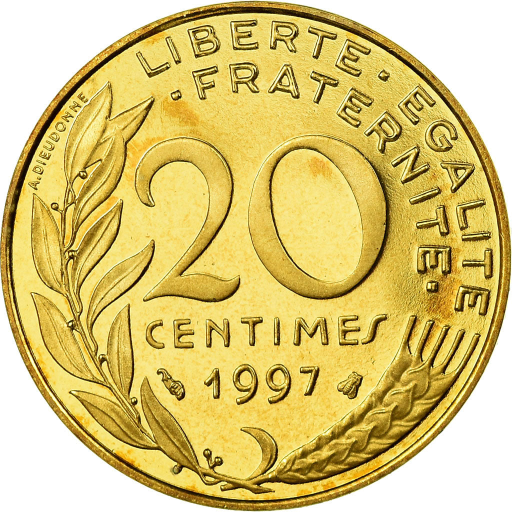 Moneda, Francia, Marianne, 20 Centimes, 1997, Paris, Proof, FDC, Aluminio -