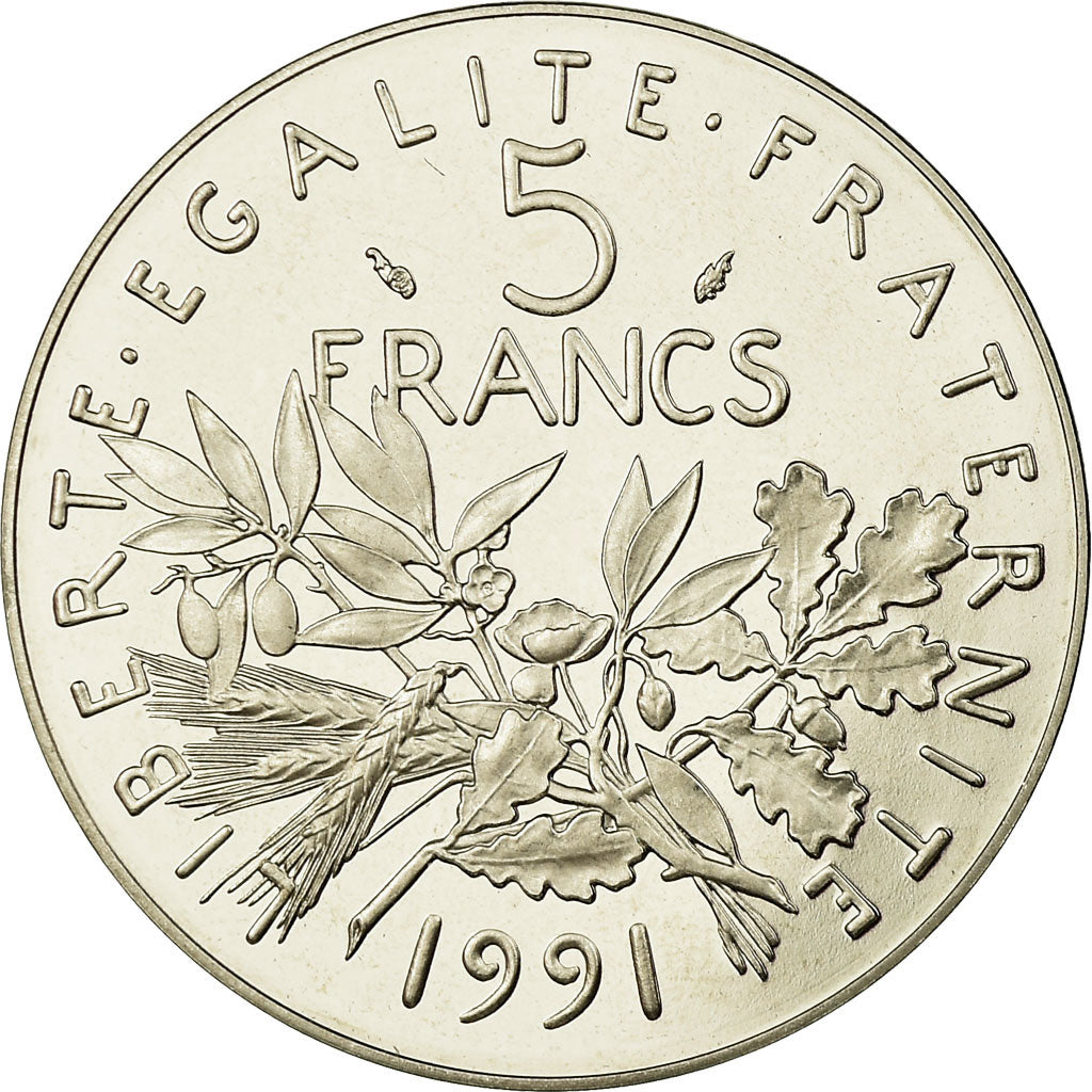 Moneta, Francia, Semeuse, 5 Francs, 1991, Paris, Proof, FDC, Nichel placcato