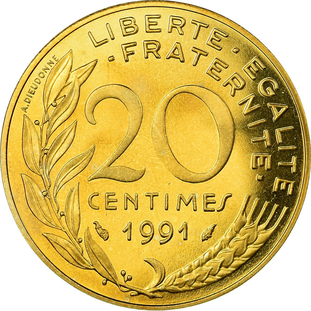 Moneda, Francia, Marianne, 20 Centimes, 1991, Paris, Proof, FDC, Aluminio -