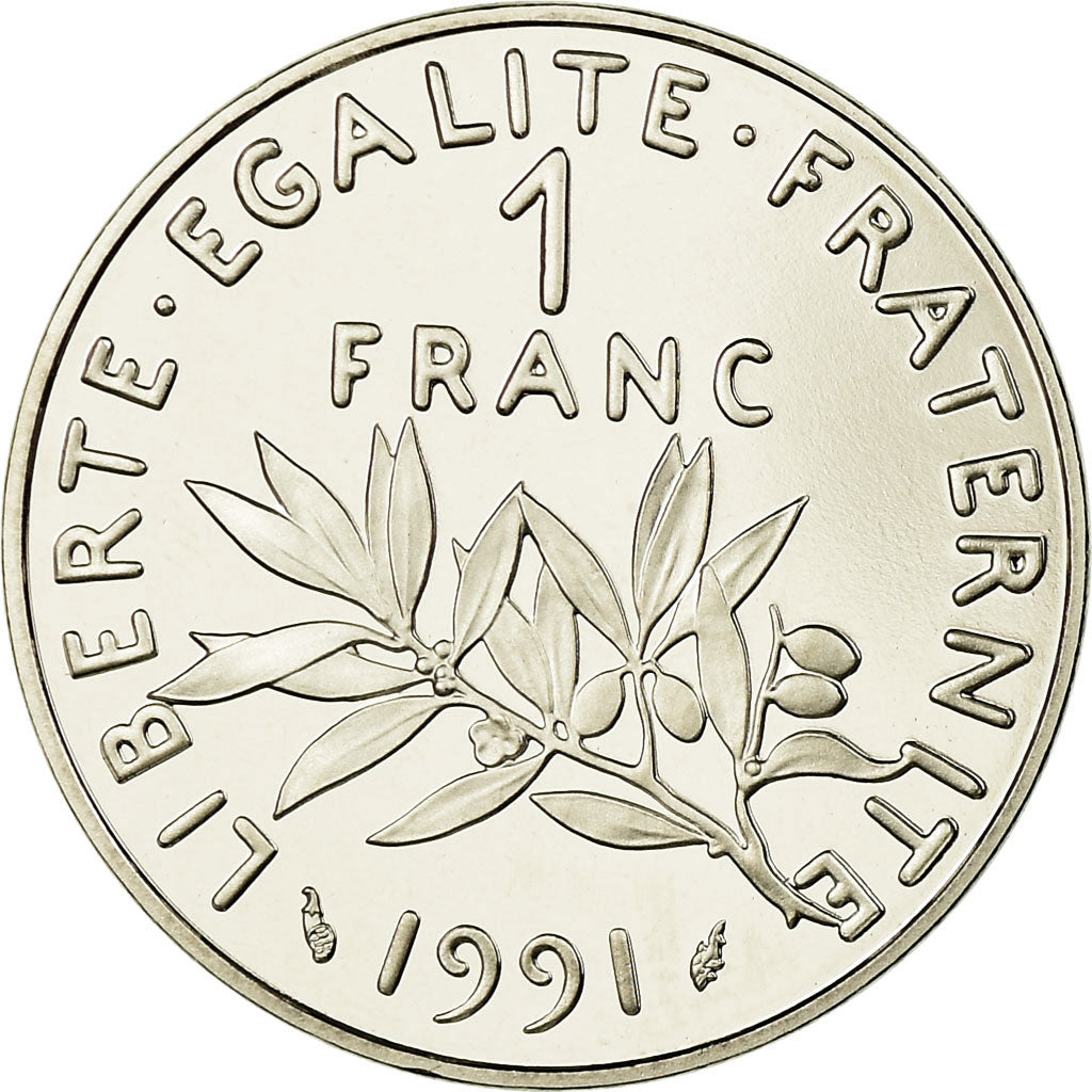 Moneta, Francja, Semeuse, Franc, 1991, Paris, Proof, MS(65-70), Nikiel