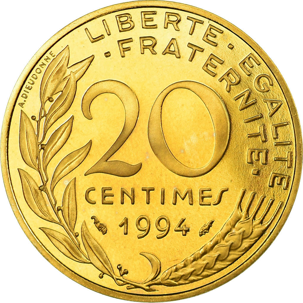 Moneda, Francia, Marianne, 20 Centimes, 1994, Paris, Proof, FDC, Aluminio -