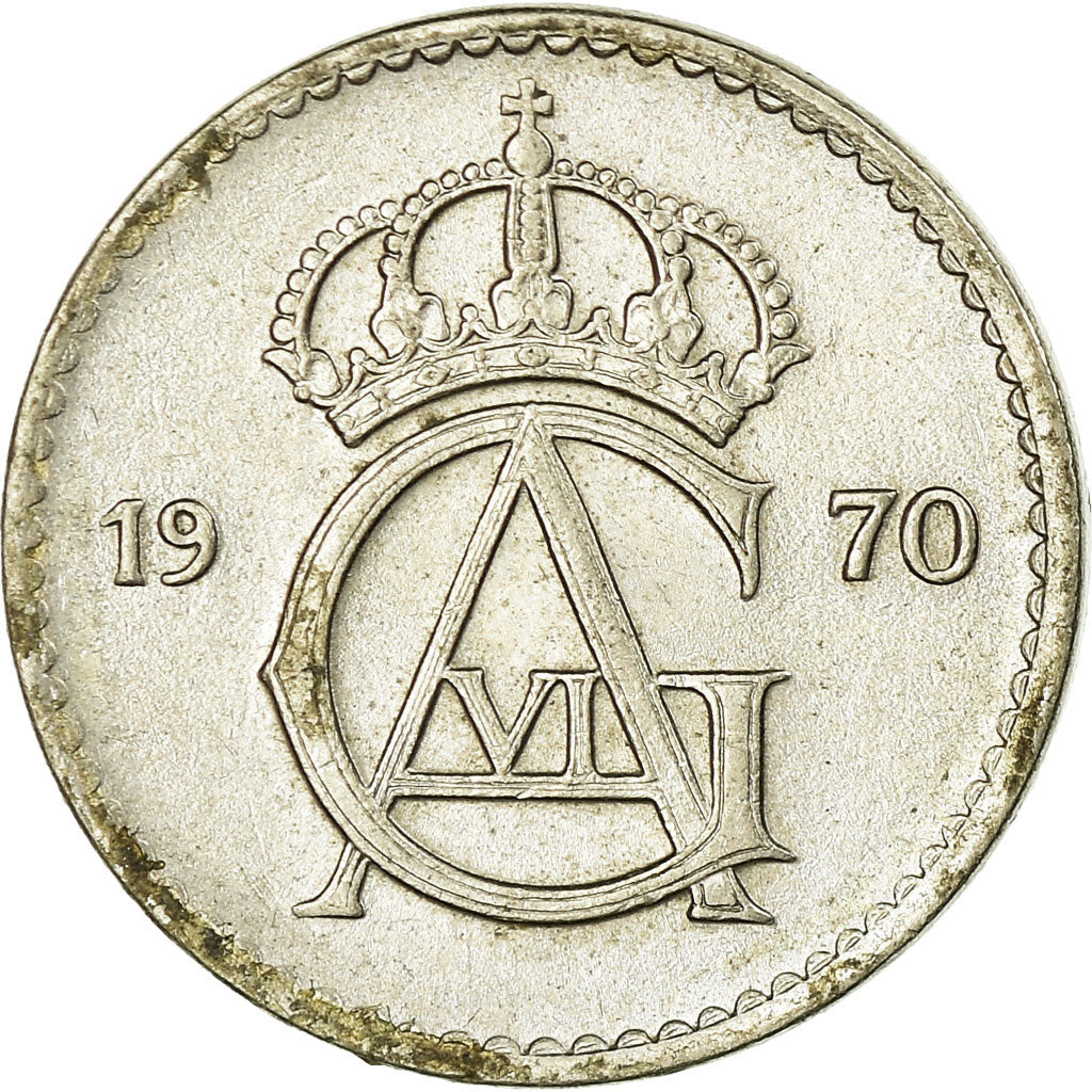 Moeda, Suécia, Gustaf VI, 25 Öre, 1970, EF(40-45), Cobre-níquel, KM:836