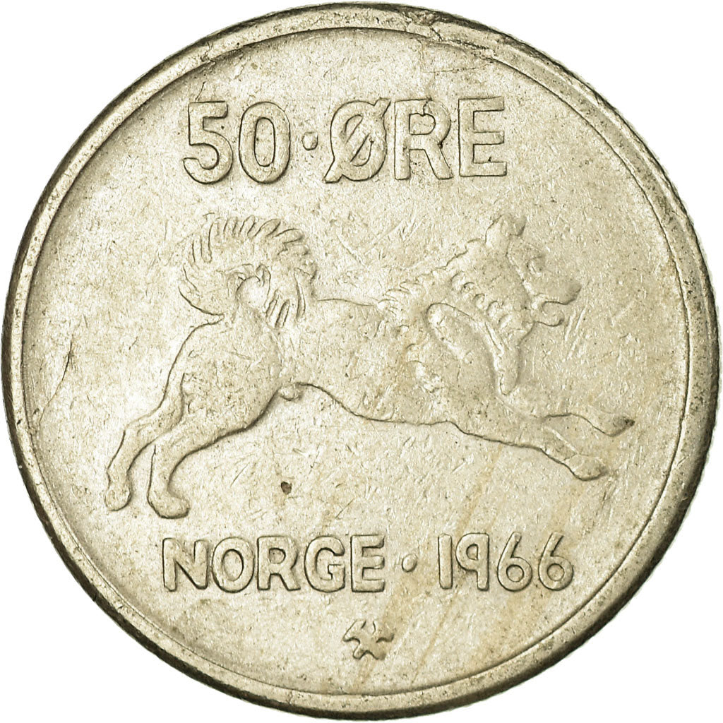 Moneda, Noruega, Olav V, 50 Öre, 1966, MBC, Cobre - níquel, KM:408