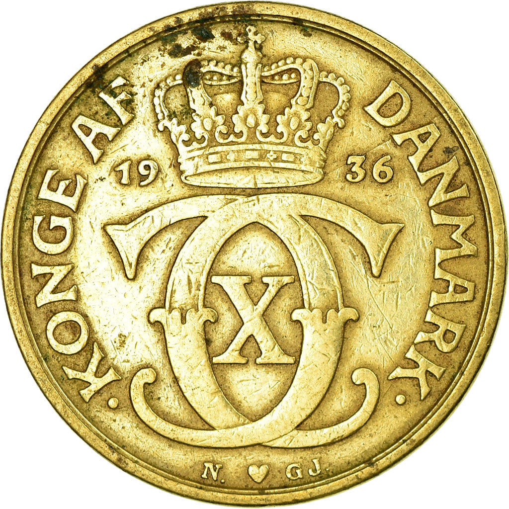 Coin, Denmark, Christian X, Krone, 1936, Copenhagen, EF(40-45), Aluminum-Bronze