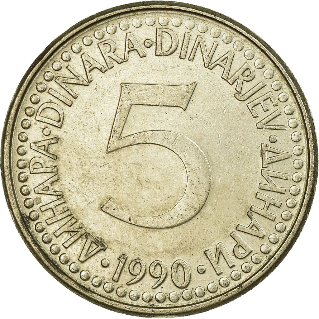 Moneta, Iugoslavia, 5 Dinara, 1990, BB, Rame-nichel-zinco, KM:144