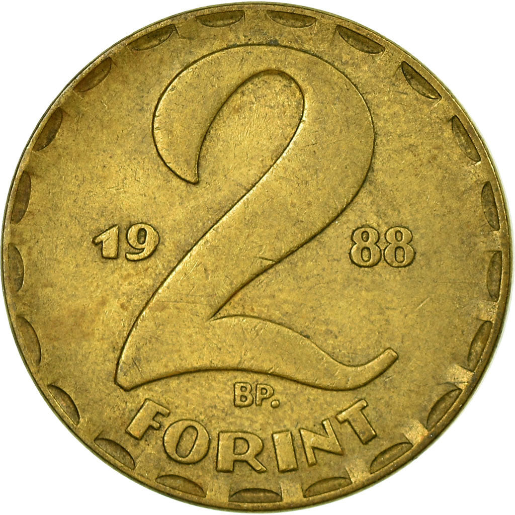 Coin, Hungary, 2 Forint, 1988, EF(40-45), Brass, KM:591