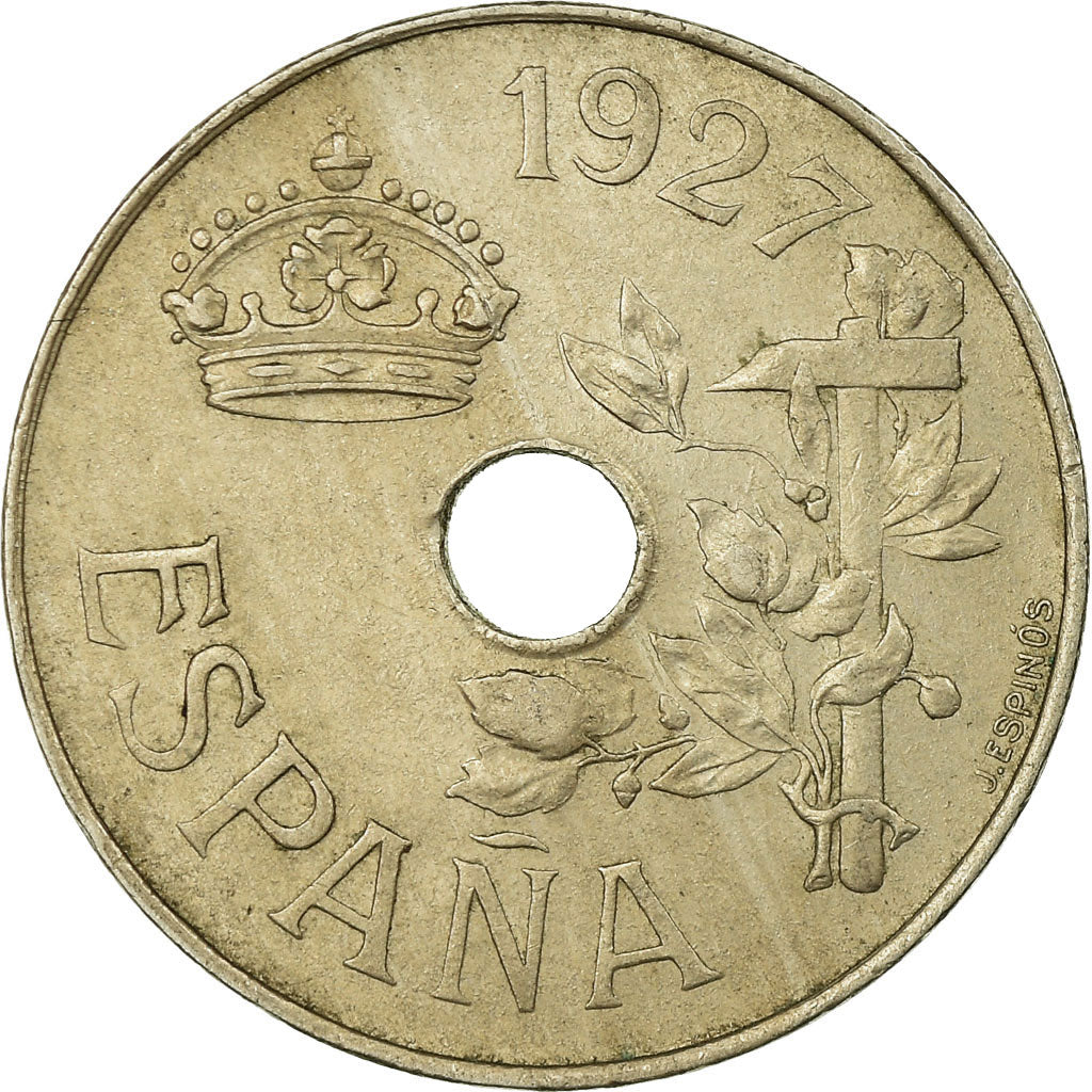 Moneda, España, Alfonso XIII, 25 Centimos, 1927, MBC, Cobre - níquel, KM:742