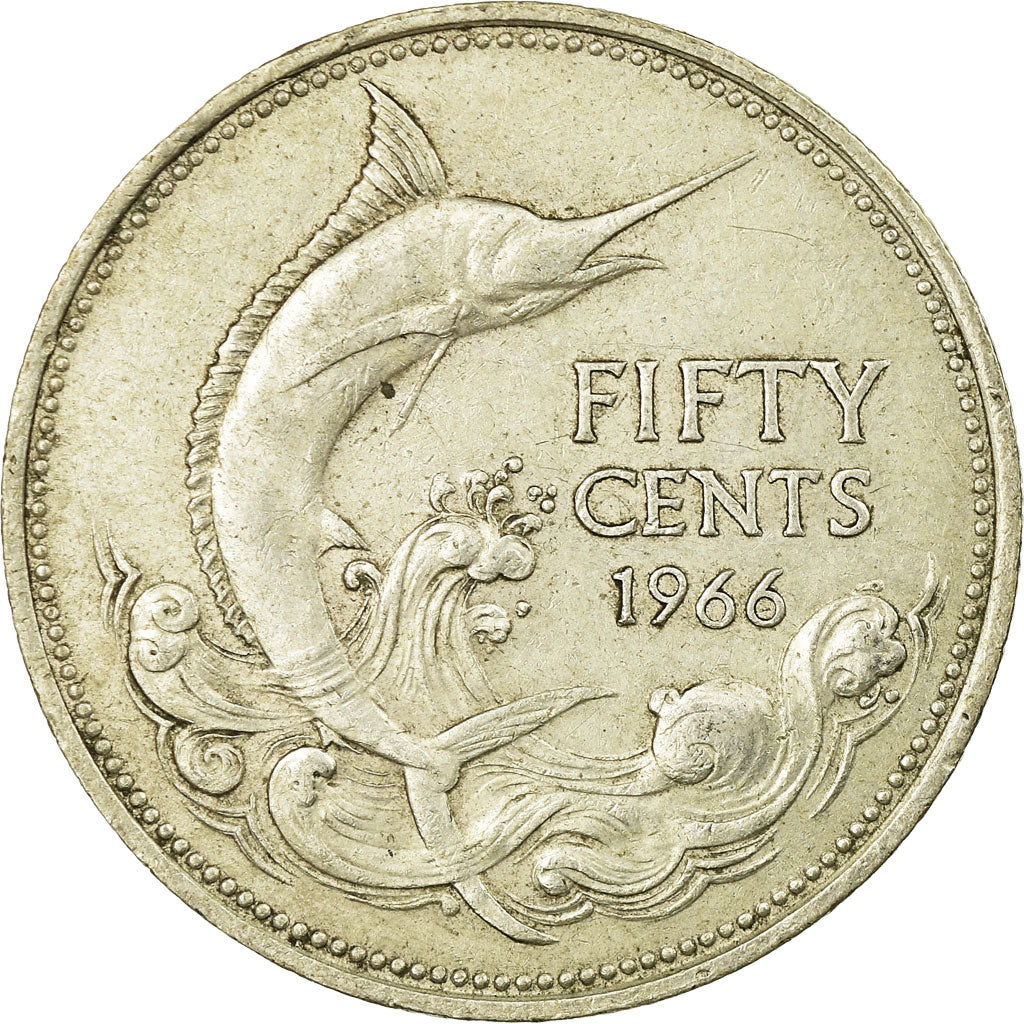 Moneda, Bahamas, Elizabeth II, 50 Cents, 1966, MBC, Plata, KM:7