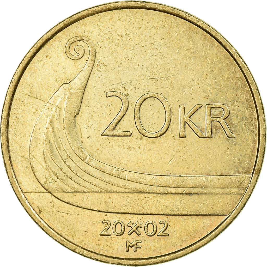 Coin, Norway, Harald V, 20 Kroner, 2002, EF(40-45), Nickel-brass, KM:453