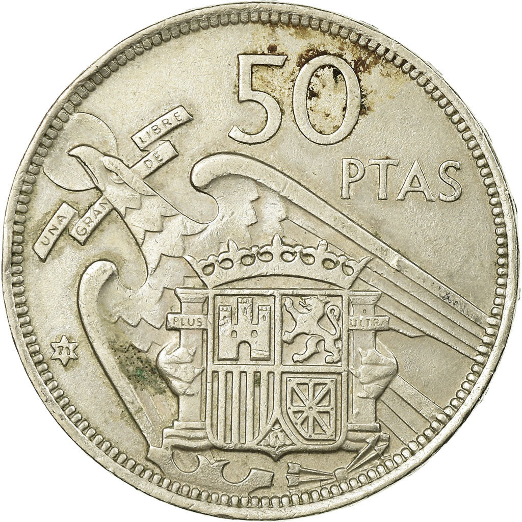 Coin, Spain, Caudillo and regent, 50 Pesetas, 1971, EF(40-45), Copper-nickel