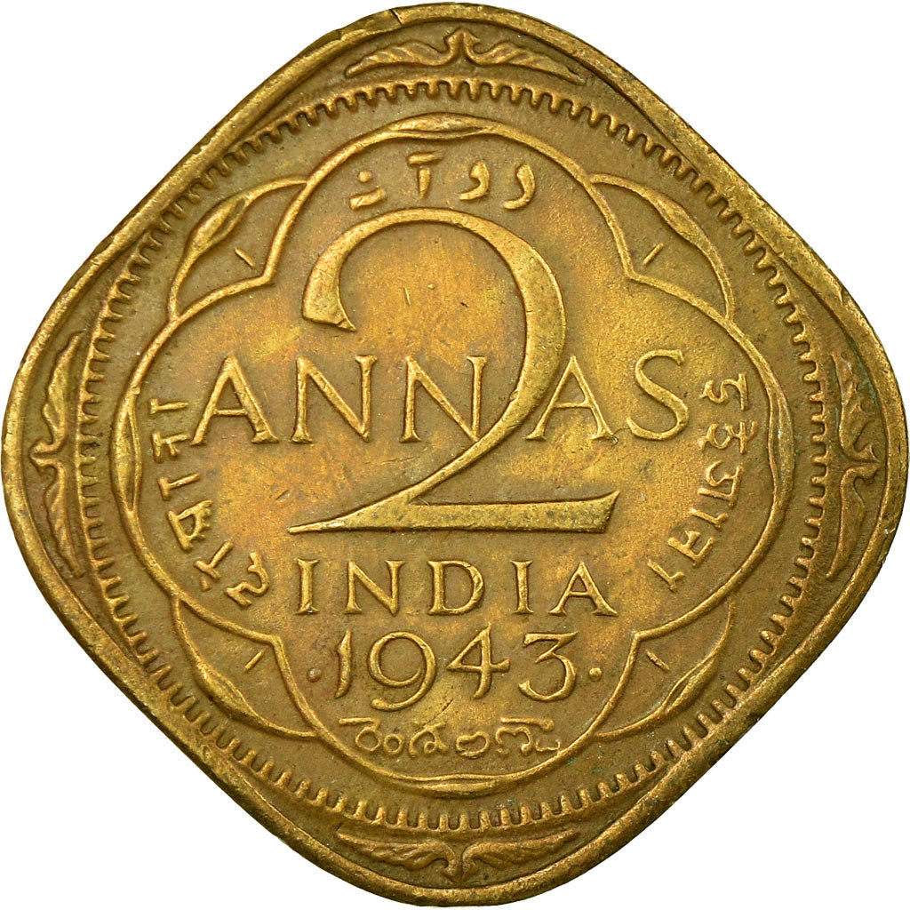 Monnaie, INDIA-BRITISH, George VI, 2 Annas, 1943, TTB, Nickel-brass, KM:541a