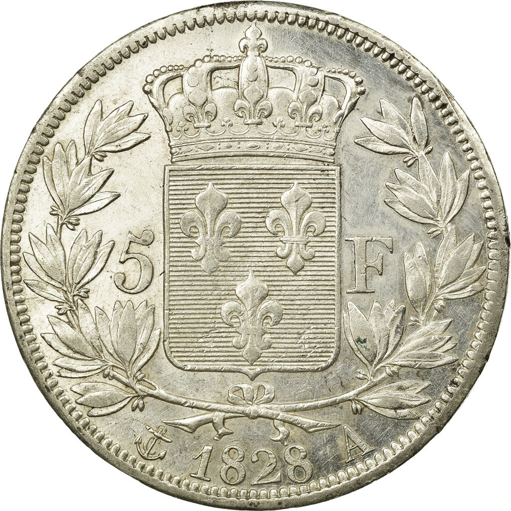 Coin, France, Charles X, 5 Francs, 1828, Paris, AU(55-58), Silver, KM:728.1